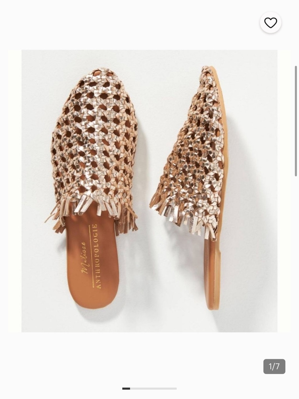 Anthropologie Woven Metallic-Tan Slide Mules